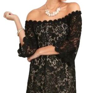 Umgee 3/4 Flutter sleeve convertible off shoulder Black Lace blouse Women’s 2X